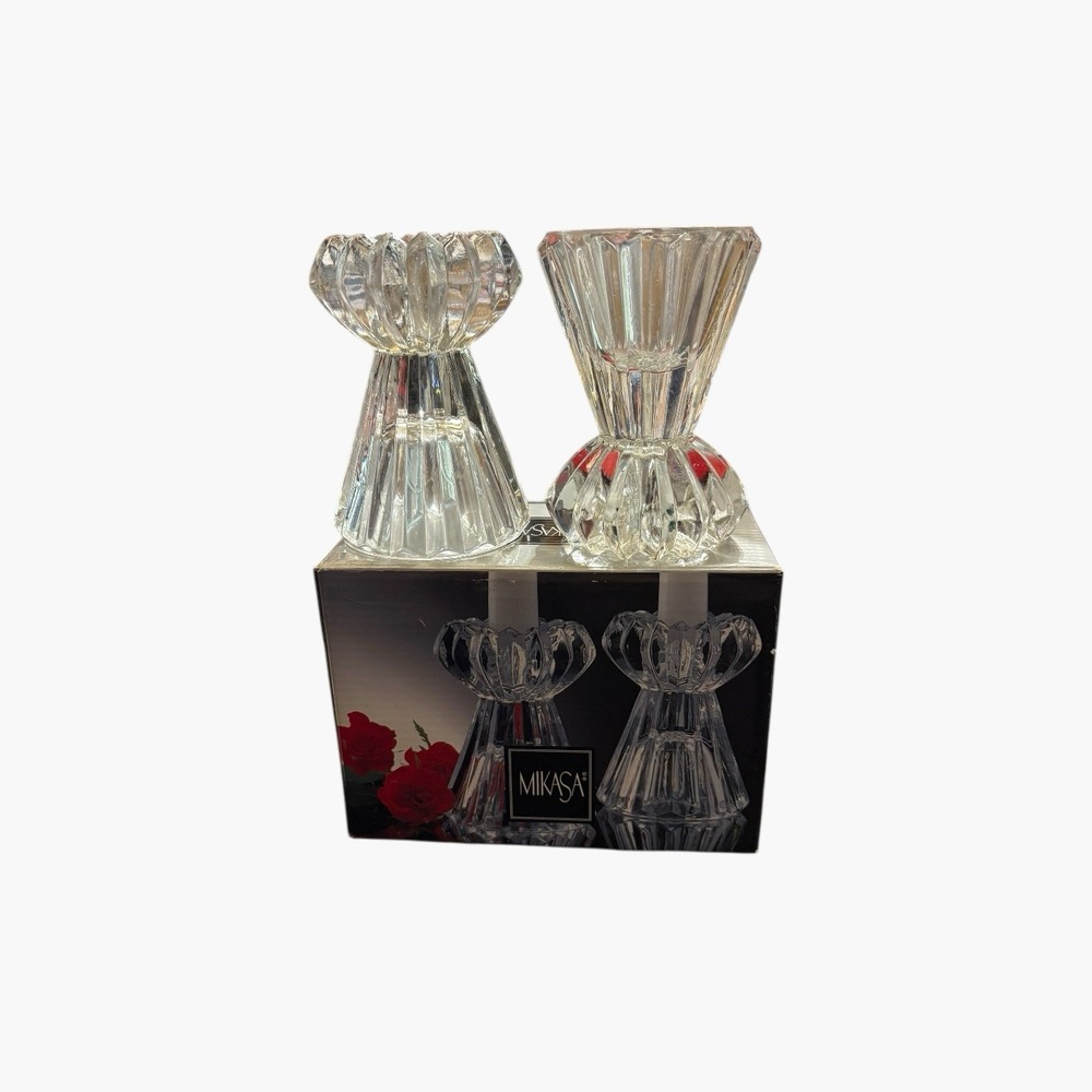 Mikasa Diamond Fire Crystal 2-Way Reversible Votive/Taper Candle Holders w/ Box